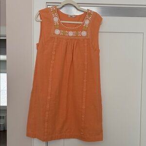 Faherty Orange Floral Embroidered Mini Luna Cotton Dress